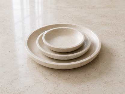 Handmade Travertine Plate Set of 3 | Natural Stone Serving Plates | Round Decorative Platters | Minimalist Tableware