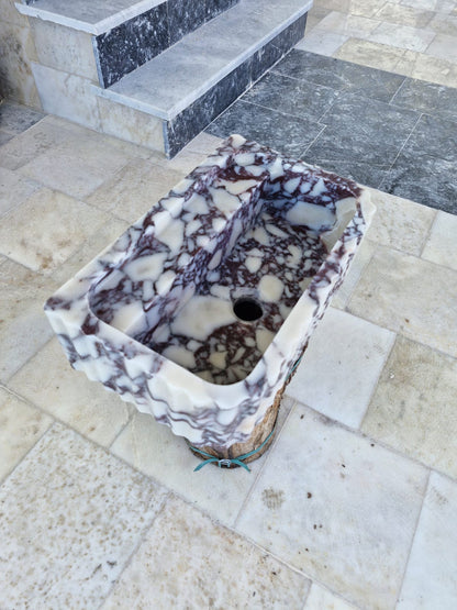 Handmade Natural Marble Rectangular Vessel Sink, Luxury Bathroom Vanity Basin
