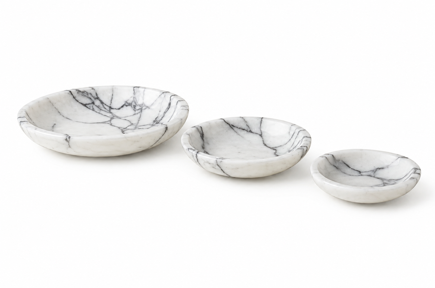 Marble Plate Set of 3, Handmade Natural Stone Serving Plates, Round Marble Dinnerware, Luxury Tableware, Decorative Stone Plates