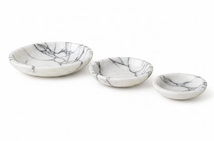 Marble Plate Set of 3, Handmade Natural Stone Serving Plates, Round Marble Dinnerware, Luxury Tableware, Decorative Stone Plates