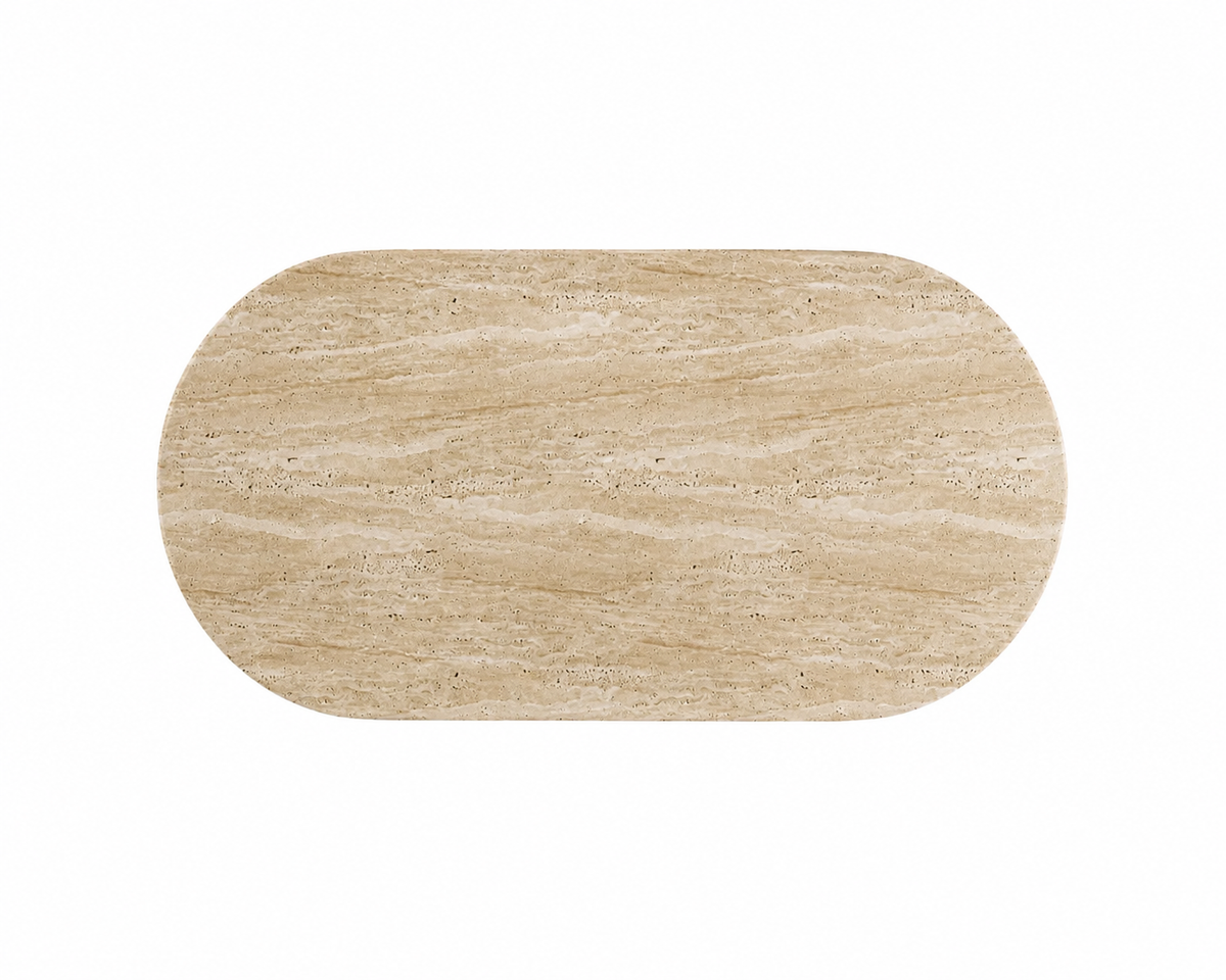 Handmade Travertine Oval Dining Table, Sculptural Pedestal Base, Organic Stone Furniture