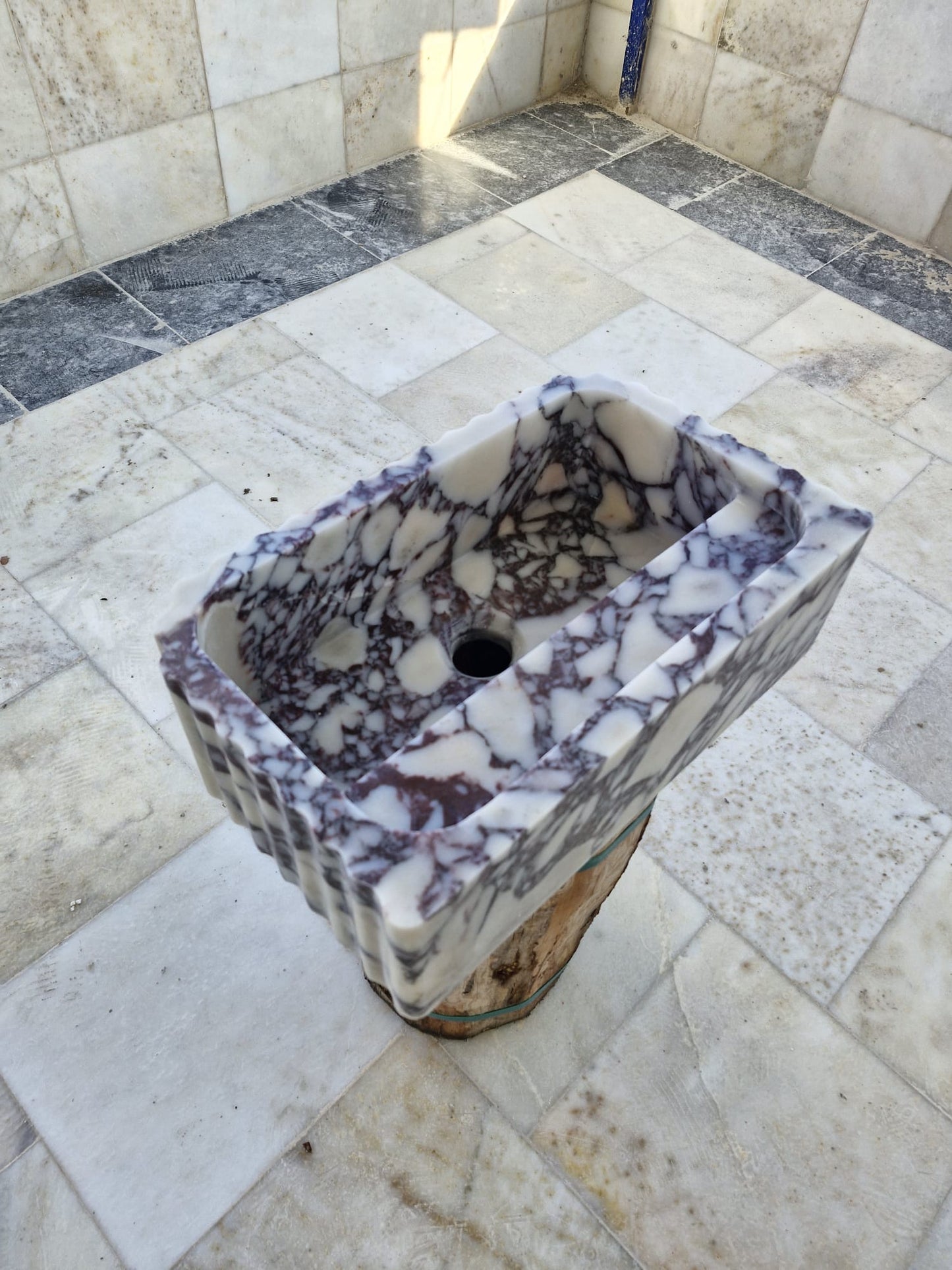 Handmade Natural Marble Rectangular Vessel Sink, Luxury Bathroom Vanity Basin