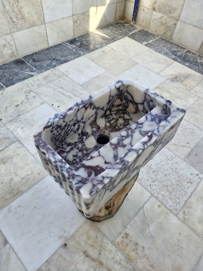 Handmade Natural Marble Rectangular Vessel Sink, Luxury Bathroom Vanity Basin