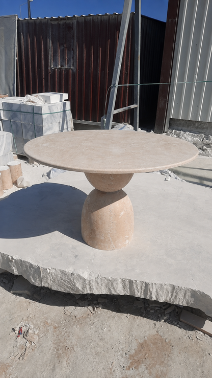 Handmade Round Travertine Dining Table | Sculptural Pedestal Base, Modern Furniture