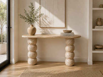 Travertine Console Table, Sculptural Stone Entryway Table, Organic Modern Furniture
