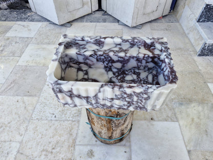 Handmade Natural Marble Rectangular Vessel Sink, Luxury Bathroom Vanity Basin