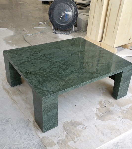 Green Marble Coffee Table | Square Natural Stone Center Table | 100x100cm Handmade Luxury Furniture