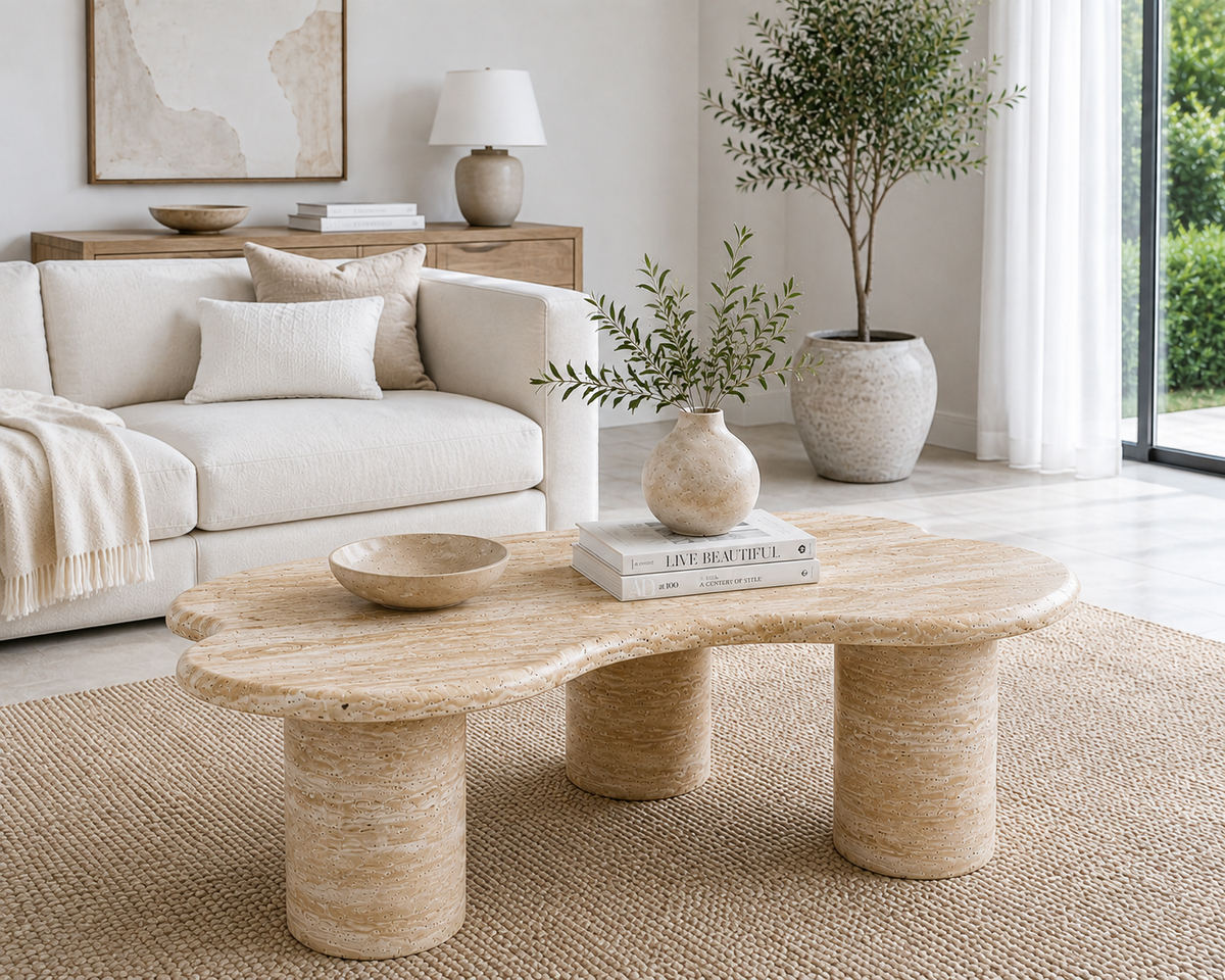 Travertine Coffee Table, Organic Stone Sculptural Living Room Furniture
