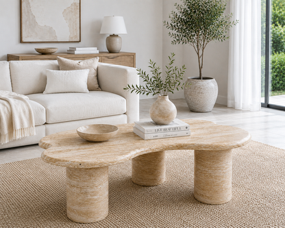 Travertine Coffee Table, Organic Stone Sculptural Living Room Furniture
