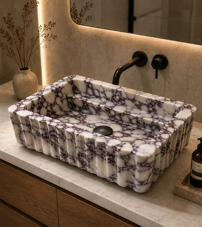 Handmade Natural Marble Rectangular Vessel Sink, Luxury Bathroom Vanity Basin