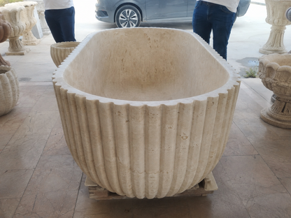 Handmade Fluted Travertine Bathtub | Natural Stone Freestanding Luxury Bath