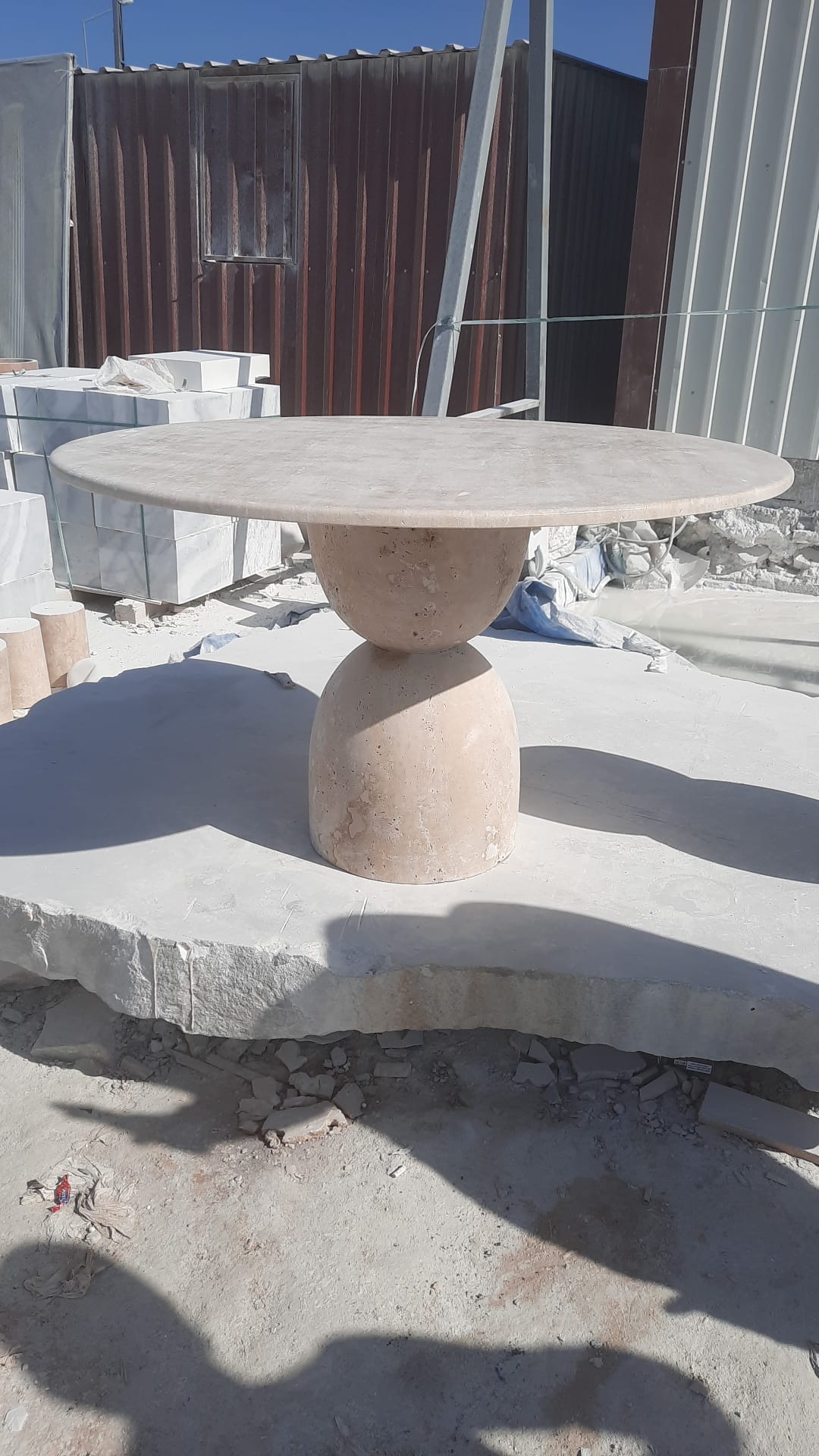 Handmade Round Travertine Dining Table | Sculptural Pedestal Base, Modern Furniture