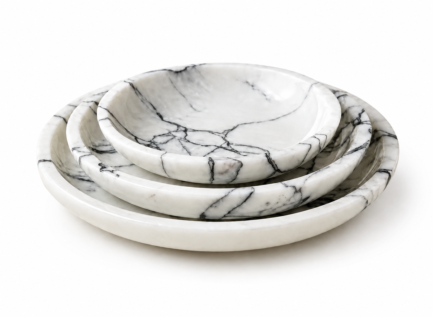 Marble Plate Set of 3, Handmade Natural Stone Serving Plates, Round Marble Dinnerware, Luxury Tableware, Decorative Stone Plates