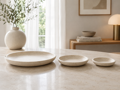 Handmade Travertine Plate Set of 3 | Natural Stone Serving Plates | Round Decorative Platters | Minimalist Tableware