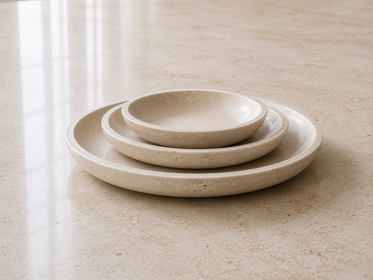 Handmade Travertine Plate Set of 3 | Natural Stone Serving Plates | Round Decorative Platters | Minimalist Tableware
