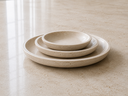 Handmade Travertine Plate Set of 3 | Natural Stone Serving Plates | Round Decorative Platters | Minimalist Tableware