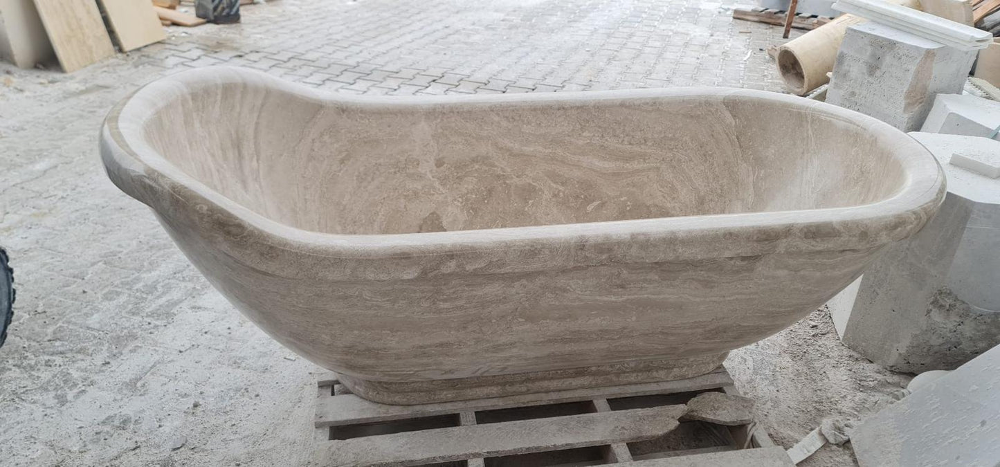 Handmade Beige Marble Bathtub | Natural Stone Freestanding Soaking Bath