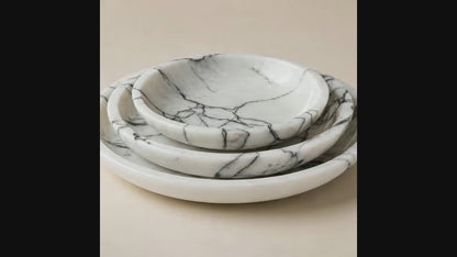 Marble Plate Set of 3, Handmade Natural Stone Serving Plates, Round Marble Dinnerware, Luxury Tableware, Decorative Stone Plates