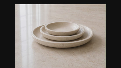 Handmade Travertine Plate Set of 3 | Natural Stone Serving Plates | Round Decorative Platters | Minimalist Tableware